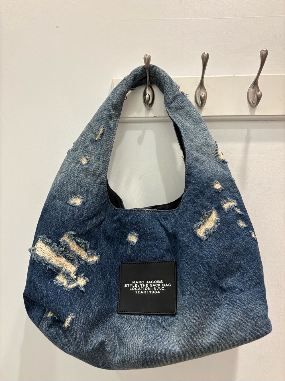 Marc Jacobs Distressed Denim Sack Bag in Blue - Picture 3 of 5